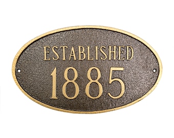 Historical Oval WALL or LAWN Plaque Signs - Circa, Established, Founded or Built - Custom Metal Date Sign - Historic Home Sign - Made in USA