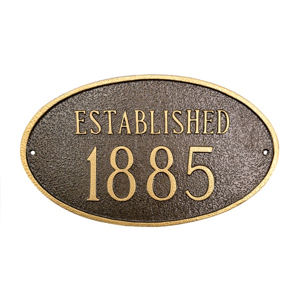 Historical Oval WALL or LAWN Plaque Signs - Circa, Established, Founded or Built - Custom Metal Date Sign - Historic House Sign