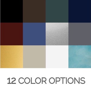 May include: A color palette with 12 different color options. The colors include black, brown, dark green, navy blue, burgundy, blue, silver, gray, gold, beige, white, and light blue.