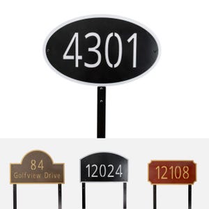 Double Sided Address Sign - Two-Sided Lawn House Number Plaque - 26 Colors Available