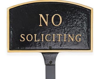No Soliciting Arch Wall or Lawn Mount Plaque Sign, Business or Home Privacy Sign, No Solicitors Aluminum Signage, Made in the USA