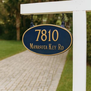 Classic Oval Double-Sided Hanging Address Plaque, TWO Line Hanging Address Sign, Custom Metal Sign, House Number Plaque, Outdoor Decor