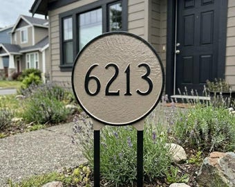 Circle Address LAWN Plaque Sign, One Line Address Sign, Powder Coated Aluminum, Custom Metal Sign, House Number