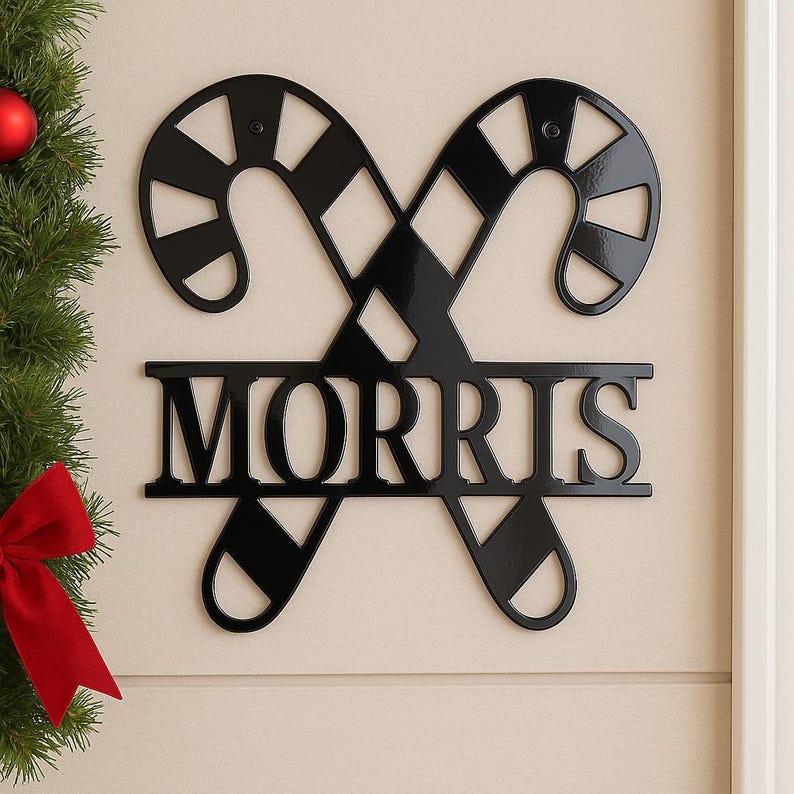 Christmas Candy Cane Monogram Metal Wall Art, Christmas Gift, Christmas ...