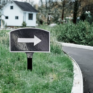 Right Arrow Arch WALL or LAWN Statement Plaque Sign, Directional Sign, Durable Powder Coated Aluminum, Easy to Install, Made in the USA