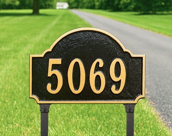 Fitzgerald Address Lawn Mount Plaque Sign, One Line Yard Address Sign, Powder Coated Aluminum, Custom Metal Work, Outdoor Home Decor