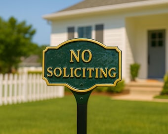 No Soliciting Montague WALL or LAWN Statement Plaque Sign, Business or Home Privacy Sign, Durable Powder Coated Aluminum, Made in the USA