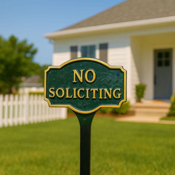No Soliciting Montague WALL or LAWN Statement Plaque Sign, Business or Home Privacy Sign, Durable Powder Coated Aluminum, Made in the USA
