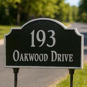 Vanderbilt Double-Sided Lawn Address Plaque, TWO Line Address Sign with Lawn Stakes, Custom Outdoor Metal Sign, House Number Plaque