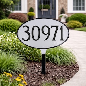Oval Cast Aluminum Yard Address Plaque with Lawn Stake, Custom House Number Sign