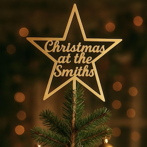 Personalized Christmas Tree Star Topper - Christmas Decoration Ornament - Gold Star