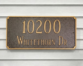 Madison Address Plaque Sign, Two Line Wall Mount Address Sign, Powder Coated Aluminum, Custom Metal Work, Outdoor House Numbers