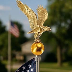 Flagpole Topper Eagle - 12"  Cast Aluminum Eagle - Made to Last Unlike Synthetic Imports - No Assembly Required, Eagle Flag Pole Topper
