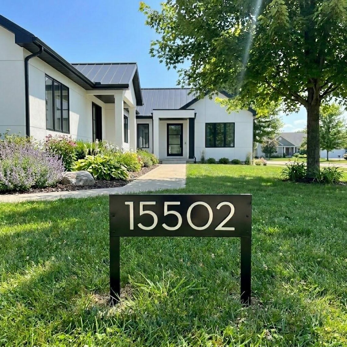 Modern Address Sign, 6 Inch Yard Number Address Sign, Horizontal ...