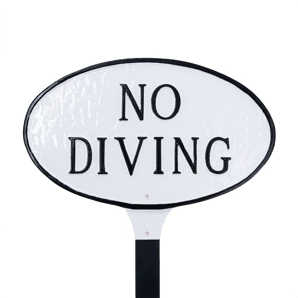 No Diving Oval WALL or LAWN Statement Plaque Sign, Pool Caution Sign, Durable Hand Cast Aluminum, Easy to Install, Proudly Made in the USA!