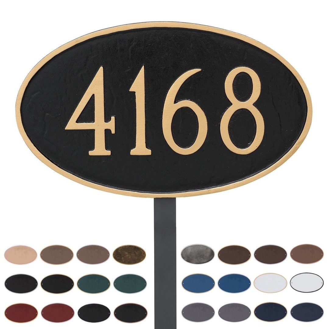 Classic Oval LAWN Address Plaque With Lawn Stakes, One Line Lawn Address Sign, Custom Metal Sign