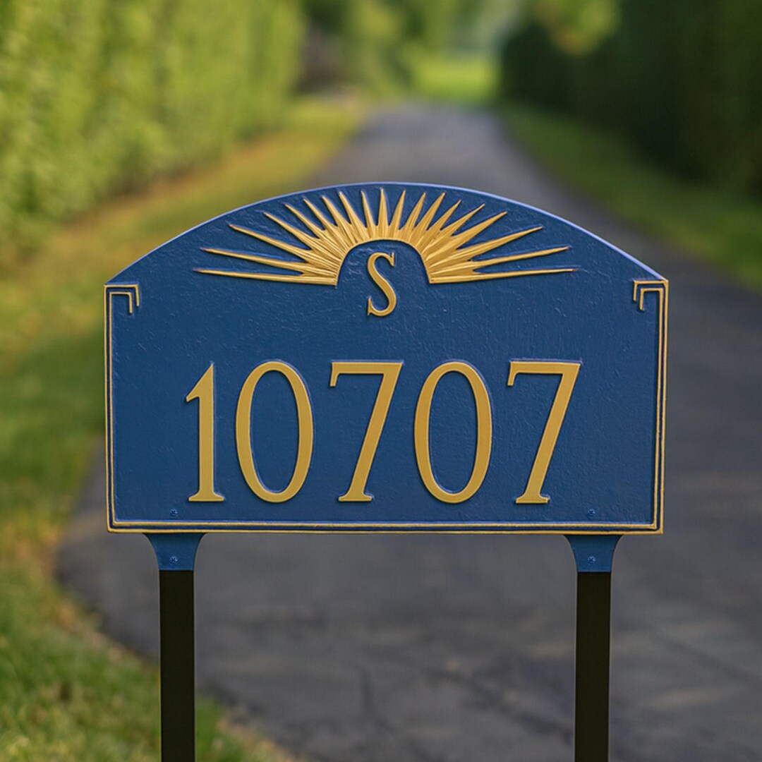 Sunburst Monogram Address Sign Plaque, Wall or Lawn Rectangle Address ...