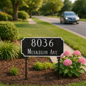 Princeton Double-Sided Lawn Address Plaque, Two Line Address Sign with Lawn Stakes, Two Sided Custom House Number Sign, House Number Plaque