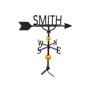 Hand Crafted Deluxe Custom Name Weathervane, Family Name Weathervane, Roof Mount Included, Outdoor Wind Vane with Ornament, Metal Name Sign