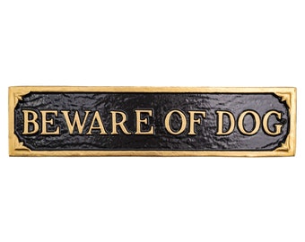 Beware of Dog Rectangle Statement Plaque Sign, Elegant Dog Warning Sign, Animal Safety Plaque, Durable Rust Proof Aluminum, Made in the USA