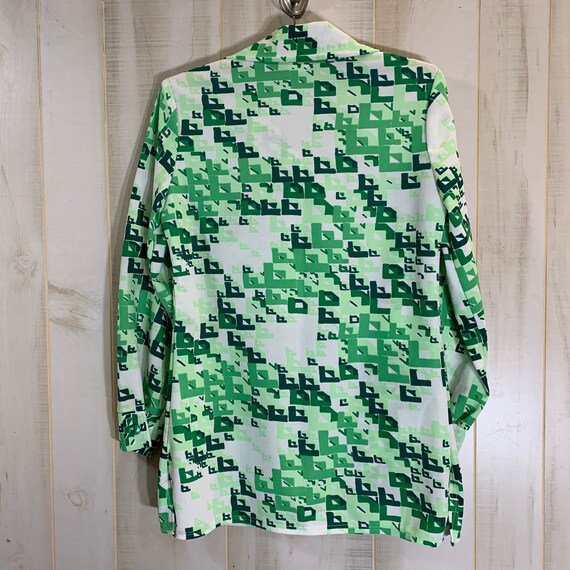 70’s Green Mod Geo Smock Shirt Tunic Pockets S/M - image 2