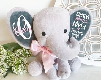 Baby Girl Adoption Elephant Keepsake - Adoption Gift Baby Girl - Personalized Baby Gift - Adoption Gift With Name - Chosen Wanted Loved