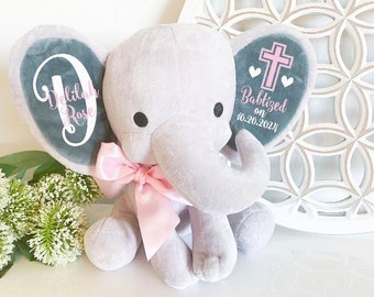 Baby Girl Baptism Elephant Keepsake - Christening Gift From Godparents - Personalized Baby Gift - Blessing Gift With Name - Monogram Baptism