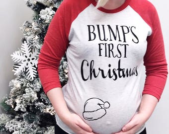 Bump's First Christmas® Shirt. Pregnancy Christmas Shirt. Mommy to be Christmas Shirt. Baby Bump Christmas Shirt. Maternity Christmas Shirt.