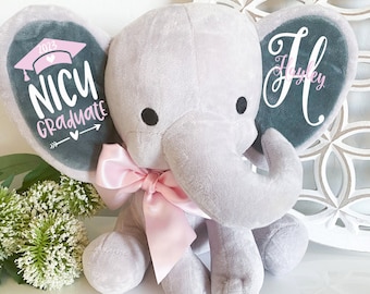 NICU Graduation Gift For Baby - Elephant stuffed animal Keepsake - Personalized NICU Gift - Baby Coming Home Gift - Preemie Gift with name