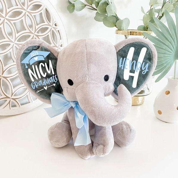 NICU Graduation Gift Boy - Elephant stuffed animal Keepsake - Personalized NICU Gift - Baby Coming Home Gift - Preemie Gift with name