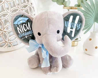 NICU Graduation Gift Boy - Elephant stuffed animal Keepsake - Personalized NICU Gift - Baby Coming Home Gift - Preemie Gift with name