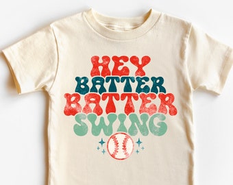 Hey Batter Batter Swing Tee For Kids - Baseball Sports Shirt Toddler - Childrens Tee For Baseball Game - Baby Shirt Baseball Fan