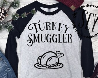 Turkey Smuggler Pregnancy Thanksgiving Baseball Shirt - Pregnancy Announcement Shirt - Funny Thanksgiving Pregnancy Shirt - Bump's First