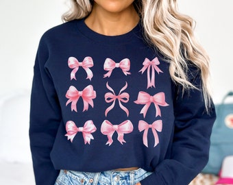 Pink Bow Sweatshirt - Trendy Bow Sweatshirt - Girly Sweater - Ribbon Bow Shirt - Gift For Girlfriend - Unique Birthday Gift For Women