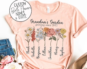 Grandma's Garden Growing Since Shirt with Custom Birth Flowers  - Mothers Day Gift - Unique Grandma Gift - Personalized Names Flowers Date
