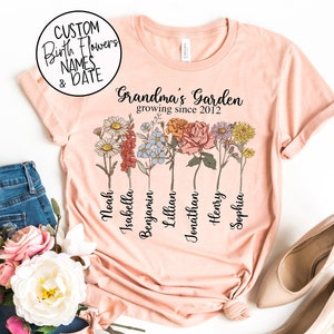 Nana's Garden Growing Since Shirt with Custom Birth Flowers Mothers Day Gift Unique Grandma Gift Personalized Names Flowers Date image 2