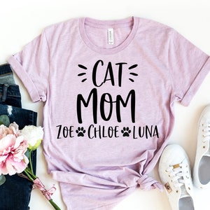 Cat Mom Shirt - Custom Cat Mom Shirt - Cat Owner- Personalized Names Cat Mom Shirt - Gift For Cat Lover - Cat Mom T Shirt - Paw Print Shirt