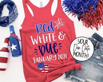 Red White and Due® Pregnancy Shirt. 4th of July Pregnancy Tank Top. Fourth of July Pregnancy Tank. Pregnancy Pictures Shirt. Announcement