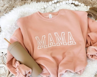 Embroidered Mama on a Bella & Canvas ® Sweatshirt, Unique Mom Gift, Mom Christmas Gift, New Mom Sweater, Hospital Outfit, Stitched Mama