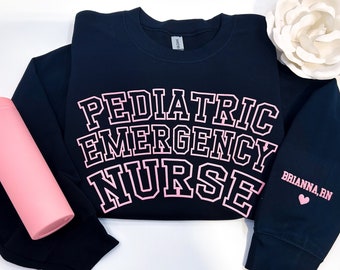 Embossed Nurse UNISEX Sweatshirt - Puff Vinyl Custom Nurse Sweater With Personalized Name on Sleeve - 3D Puff Vinyl - Nurse Gift