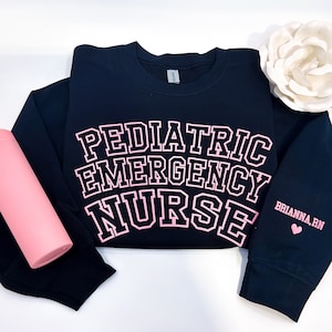 Embossed Nurse UNISEX Sweatshirt Puff Vinyl Custom Nurse Sweater With Personalized Name on Sleeve 3D Puff Vinyl Nurse Gift image 1