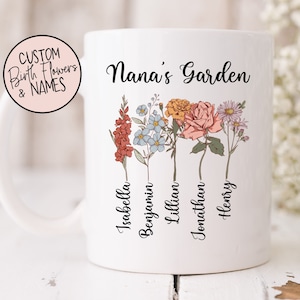 Grandma's Garden Mug with Personalized Birth Flowers Grandma Birthday Gift 11 oz and 15oz. Mugs Custom Title Mothers Day Gift image 2