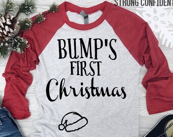 Bump's First Christmas® Shirt. Pregnancy Christmas Shirt. Mommy to be Christmas Shirt. Baby Bump Christmas Shirt. Maternity Christmas Shirt.