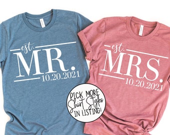 Mr and Mrs Couples Shirt Set - Wedding Shirts - Bridal Shower Gift - Bride Shirt - Anniversary Shirts - Mr and Mrs Custom Date Shirts