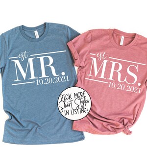 Mr and Mrs Couples Shirt Set - Wedding Shirts - Bridal Shower Gift - Bride Shirt - Anniversary Shirts - Mr and Mrs Custom Date Shirts