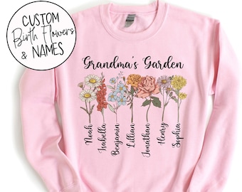 Grandma's Garden with Custom Birth Flowers and Names - Mothers Day Gift - Unique Grandma Gift - Personalized Names Flowers - Christmas Gift