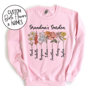 Grandma's Garden with Custom Birth Flowers and Names Mothers Day Gift Unique Grandma Gift Personalized Names Flowers Christmas Gift image 1