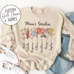 Mimi's Garden with Custom Birth Flowers and Names Mothers Day Gift Unique Grandma Gift Personalized Names Flowers Christmas Gift image 1