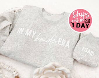 Engagement Sweatshirt With Puff Print - Bride To Be Gift - I Said Yes Sleeve Sweatshirt - Bride Sweater - Wedding Sweatshirt -Gift For Bride