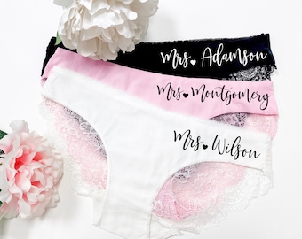 Mrs Panties - Bride Panties - Lace Wedding Underwear - Bridal Shower Gift - Bachelorette Gift - Personalized with Name - Honeymoon Gift